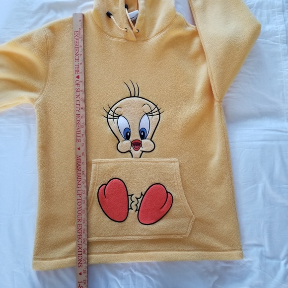 Vintage Tweety Bird Fleece Yellow Hoodie Warner Bros Small - Picture 10 of 13